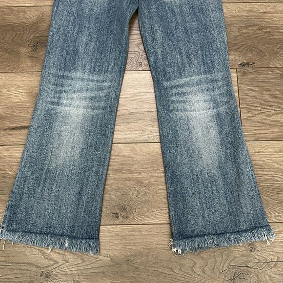 Risen High Rise Crop Boot Cut Fray Blue Jeans‎ Size 28 - Picture 7 of 14